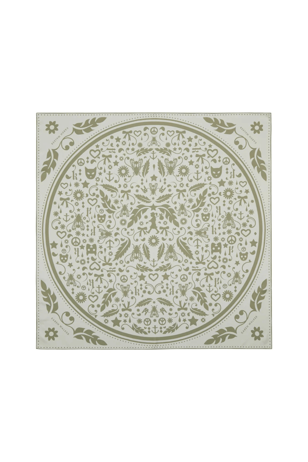 FILIGREE CLASSIC SILK SCARF CREAM/OLIVE